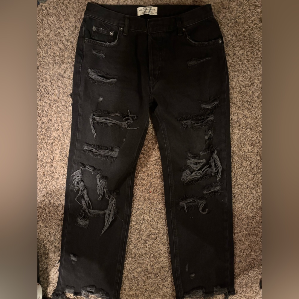 We The Free Black Distressed Straight Leg Jeans